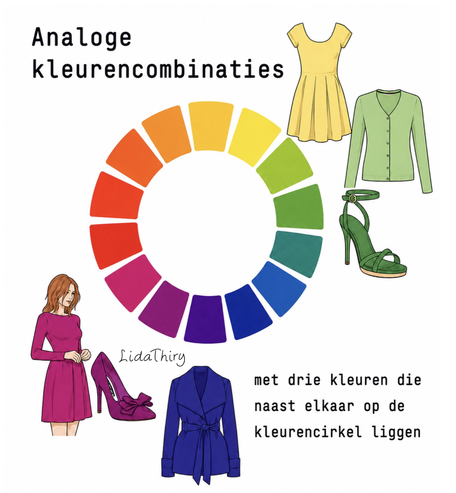 Monochrome, analoge en complementaire kleurencombinaties